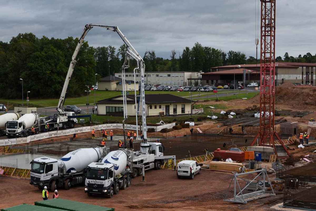 Concrete being poured for a new foundation