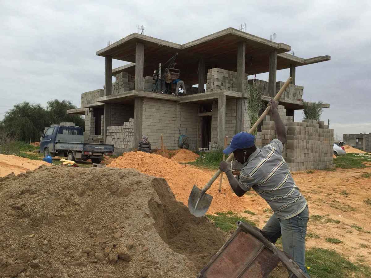 Residential house under construction on its foundation